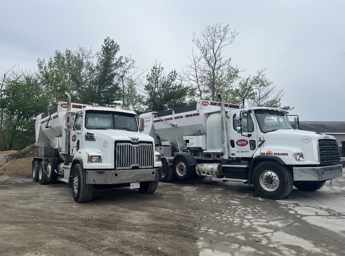 Mass Pipeline Services concrete trucks ready to deliver ready-mix concrete to jobsites