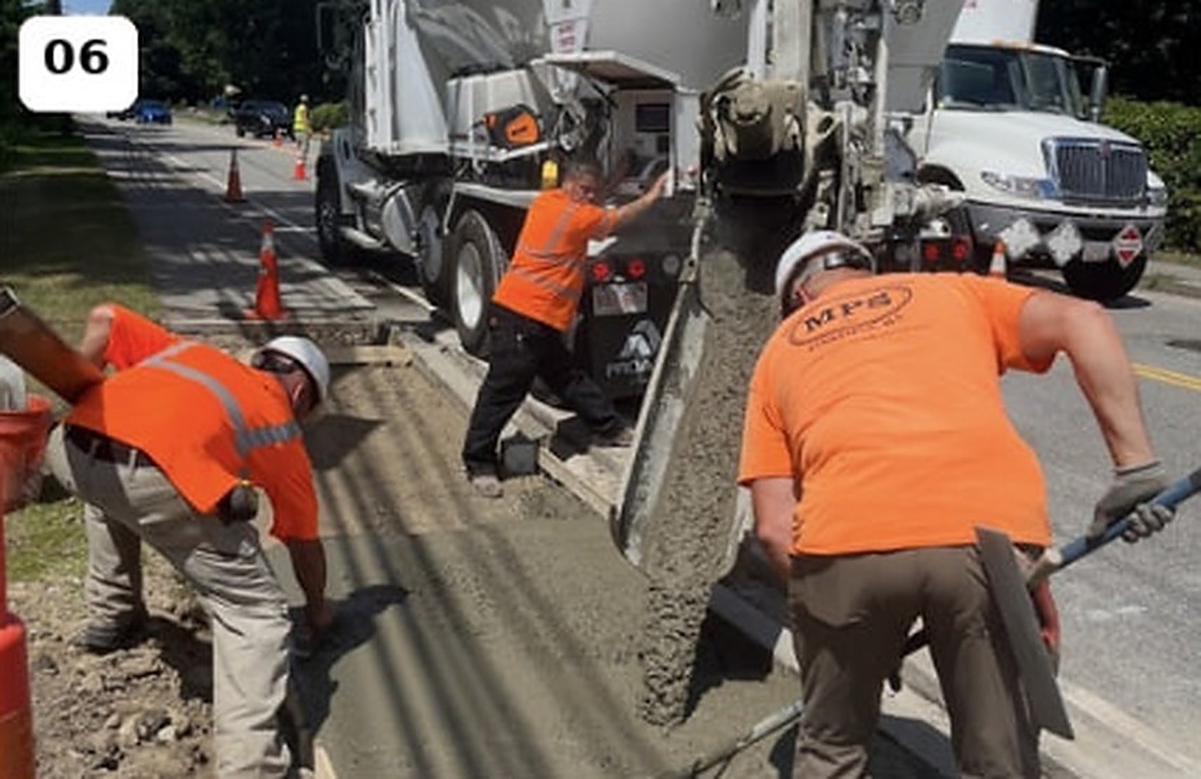 Illustrative concrete placement crew at a commercial site